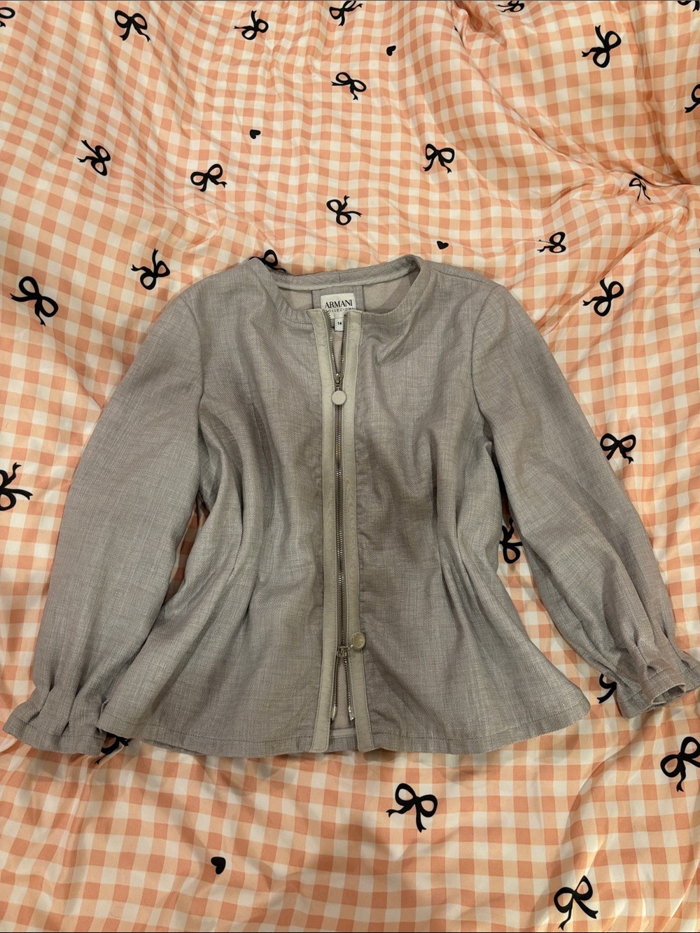 Armani Exchange Gray Zip-Front Peplum Blazer